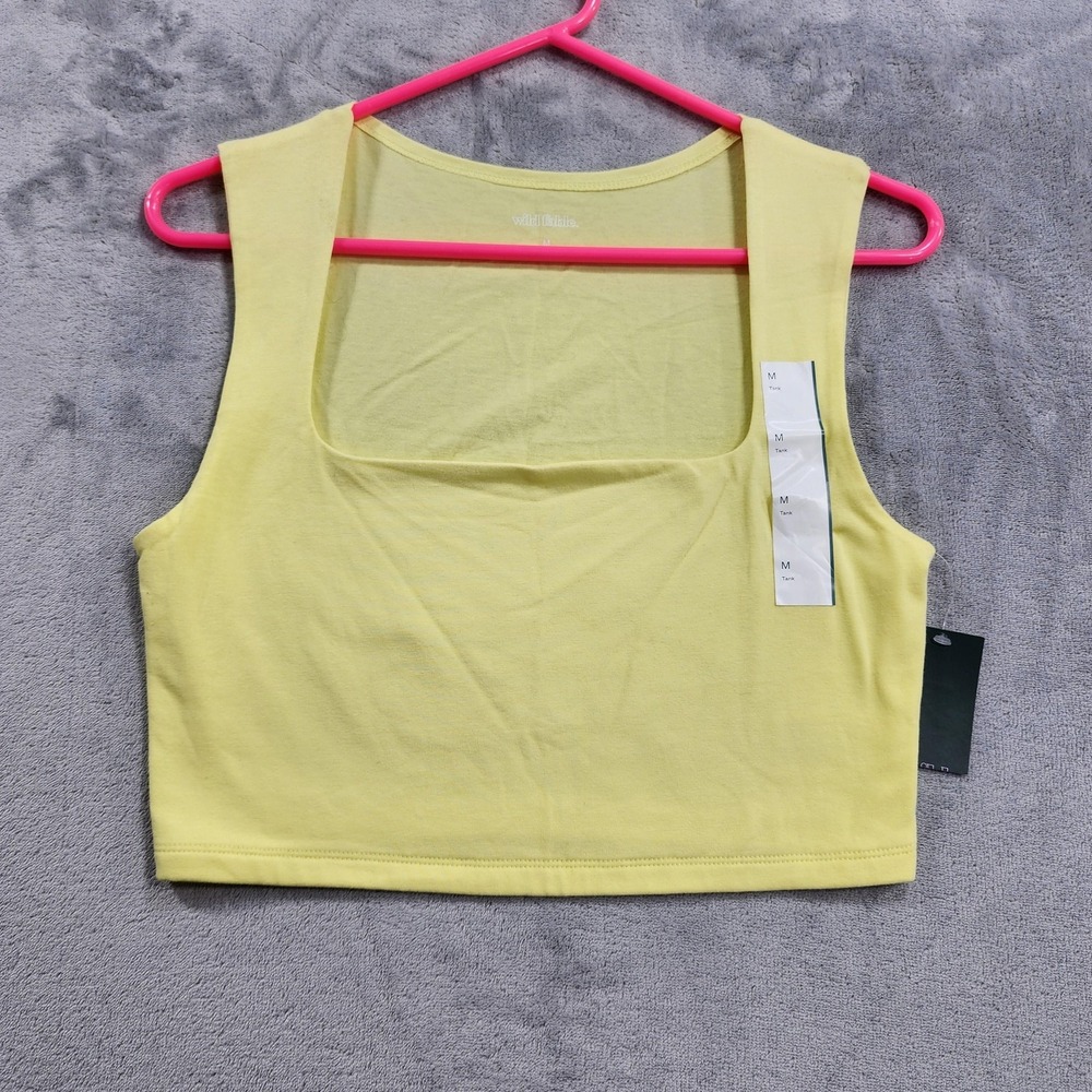 NEW Wild Fable‎ Top Womens M Yellow Square Neck Cropped Tank Sleeveless Stretch